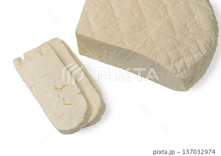 Georgian Homemade Sulguni Cheese on White Background Georgian Homemade Sulguni Cheese on White Background 137032974