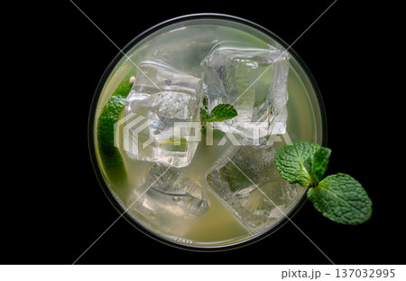 Mojito Glass Top View on Black Background 137032995