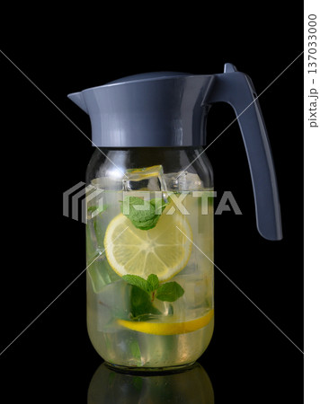 Mojito or Lemonade Pitcher on Black Background 137033000