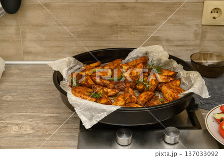Golden Crispy Rosemary Potato Wedges Oven Baked Golden Crispy Rosemary Potato Wedges Oven Baked 137033092