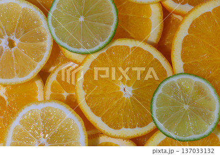 Bright Citrus Circles Geometric Food Background Bright Citrus Circles Geometric Food Background 137033132