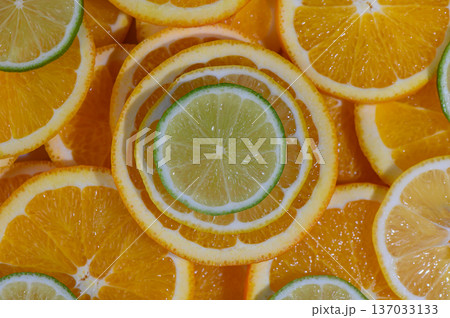 Fresh Citrus Wedges Patterned Food Background 137033133