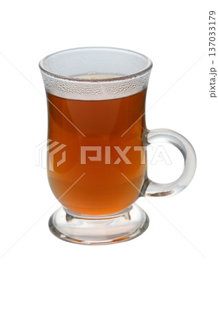 Clear Glass Mug with Steaming Hot Tea on White Background Clear Glass Mug with Steaming Hot Tea on White Background 137033179
