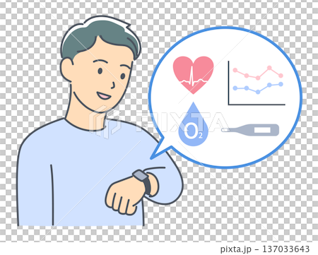 圖解：一名年輕男子正在使用智慧手錶查看自己的生命體徵 137033643