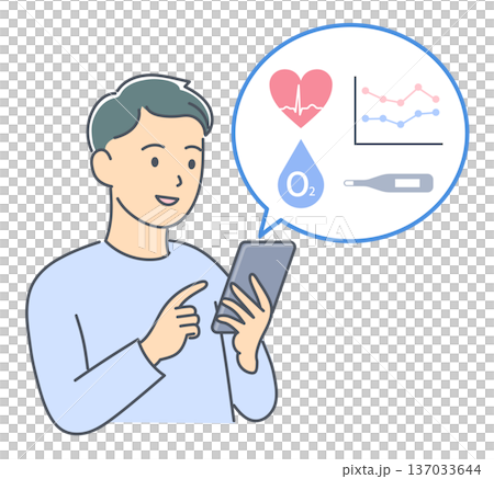 Illustration of a young man checking his vital signs on his smartphone 137033644