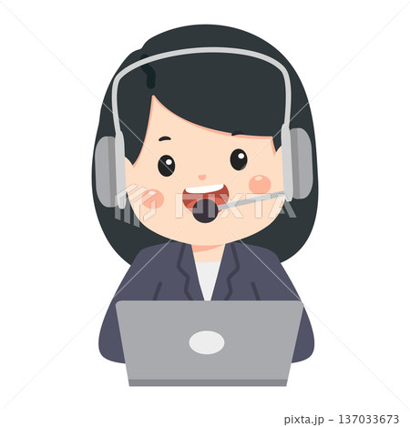 Customer Service Representative with Headset and Laptop 137033673