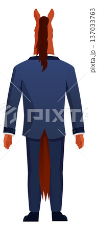Horse businessman rear view. Standing animal man Horse businessman rear view. Standing animal man 137033763