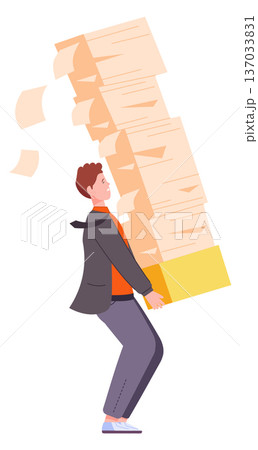 Man carry paperwork stack. Office business document pile Man carry paperwork stack. Office business document pile 137033831