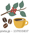 レトロモダン風 コーヒー コーヒーの実 コーヒー豆 挿絵 ベクターイラスト 137033837