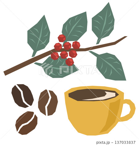 レトロモダン風 コーヒー コーヒーの実 コーヒー豆 挿絵 ベクターイラスト 137033837