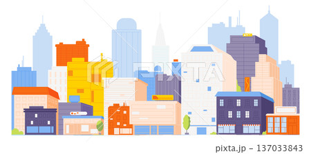 Downtown panorama buildings. Urban architecture. Street facades Downtown panorama buildings. Urban architecture. Street facades 137033843