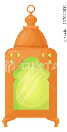 Shiny ramadan light. Holiday card shiny lantern 137033859