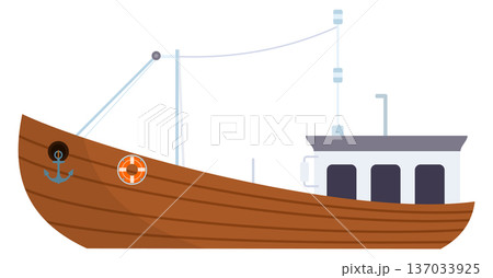 Fishing boat. Cartoon trawler. Wooden ship icon Fishing boat. Cartoon trawler. Wooden ship icon 137033925