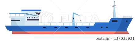 Tanker side view. Cargo ship color icon Tanker side view. Cargo ship color icon 137033931