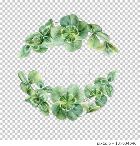Semicircular clover sprig template,lucky four leafs clover,celebrating Irish traditional Saint Patricks Day.Watercolor illustration for holiday designs,greeting cards,cultural holidays Semicircular clover sprig template,lucky four leafs clover,celebrating Irish traditional Saint Patricks Day.Watercolor illustration for holiday designs,greeting cards,cultural holidays 137034046