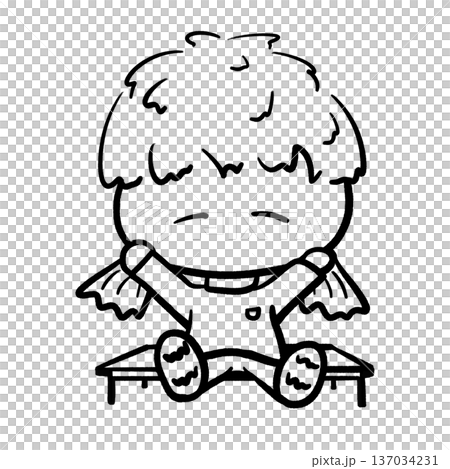 Little girl sitting on a bench hands up cartoon outline illustration Little girl sitting on a bench hands up cartoon outline illustration 137034231