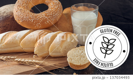milk and bakery products close up 137034493