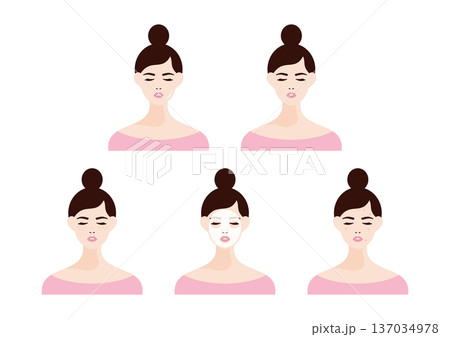 女性のスキンケアのイラストセット(ピンク) 女性のスキンケアのイラストセット(ピンク) 137034978