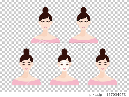 女性のスキンケアのイラストセット(ピンク) 女性のスキンケアのイラストセット(ピンク) 137034978