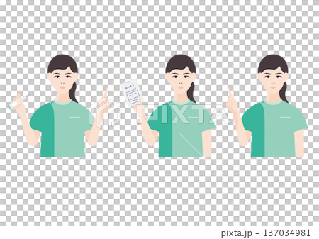 護士插畫素材套裝(上半身,綠色) 護士插畫素材套裝(上半身,綠色) 137034981