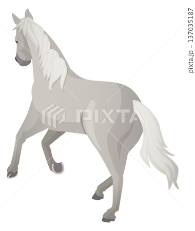 White horse running rear view cartoon icon 137035187