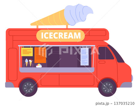 Ice cream truck color icon. Summer dessert stall 137035210