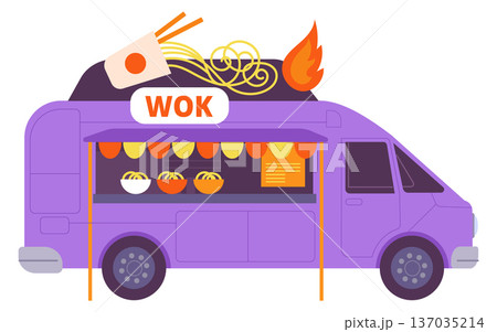 Wok truck. Asian fast food cartoon icon 137035214