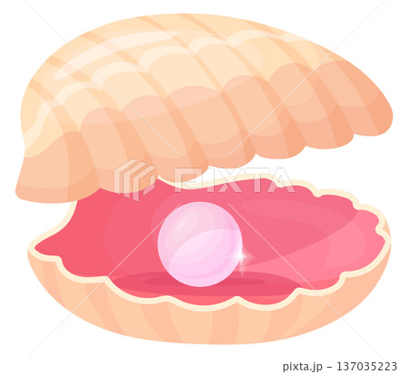Pearl in clam shell. Natural jewelry cartoon icon 137035223