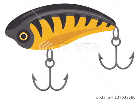 Fishing bait with double hook. Professional angler equipment Fishing bait with double hook. Professional angler equipment 137035266