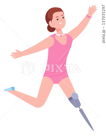 Sport girl with bionic leg. Positive prosthetic limb person 137035297