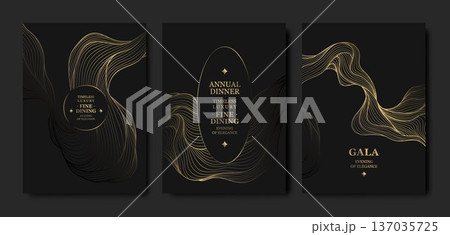 Luxury black and gold gala background, elegant line pattern, art deco frame. Premium vector design abstract curves, VIP invitations, award ceremonies, weddings, birthday dinners Luxury black and gold gala background, elegant line pattern, art deco frame. Premium vector design abstract curves, VIP invitations, award ceremonies, weddings, birthday dinners 137035725