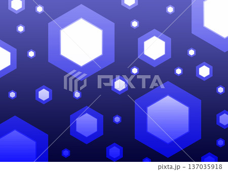 Abstract background with glowing blue and white hexagonal shapes on a dark navy gradient. Modern geometric vector design for technology, science, and digital business themes. 137035918