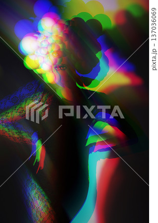 Woman silhouette with vibrant glitch effect and abstract colors 137036069