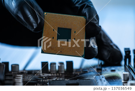 Computer Repairman Holding Pc Processor 137036549