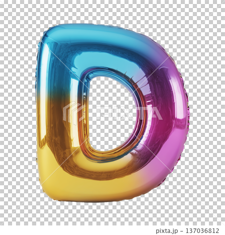 Multicolor metallic inflated balloon letter D shown in glossy style isolated on white background, celebration and festive concept 137036812