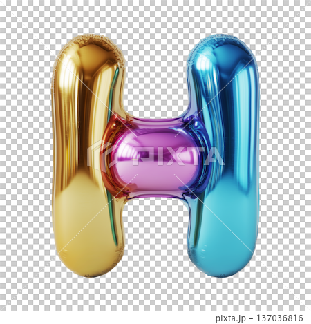 Multicolor metallic inflated balloon letter H shown in glossy style isolated on white background, celebration and festive concept Multicolor metallic inflated balloon letter H shown in glossy style isolated on white background, celebration and festive concept 137036816