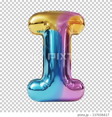 Multicolor metallic inflated balloon letter I shown in glossy style isolated on white background, celebration and festive concept Multicolor metallic inflated balloon letter I shown in glossy style isolated on white background, celebration and festive concept 137036817
