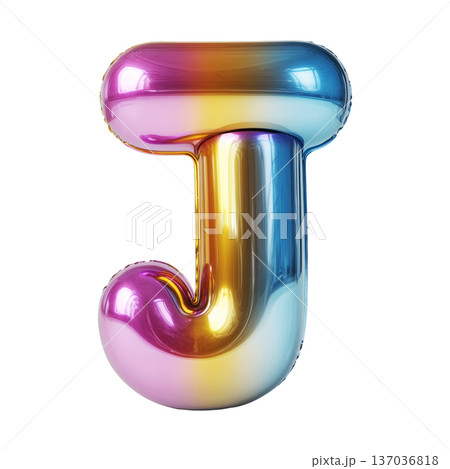 Multicolor metallic inflated balloon letter J shown in glossy style isolated on white background, celebration and festive concept 137036818