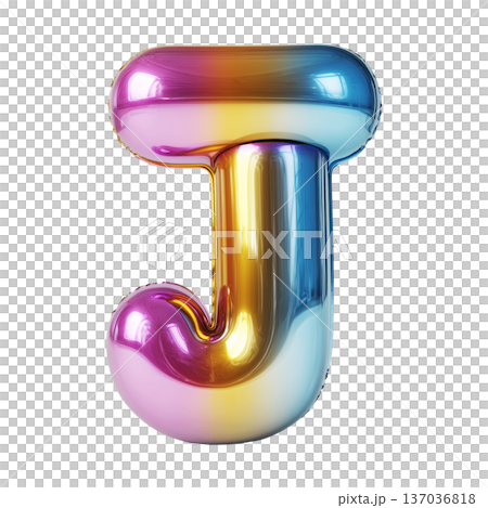 Multicolor metallic inflated balloon letter J shown in glossy style isolated on white background, celebration and festive concept 137036818
