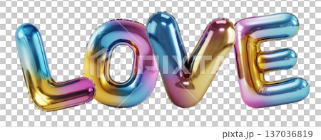 Multicolor metallic LOVE balloon letters shown in glossy style isolated on white background, symbolizing celebration and fun Multicolor metallic LOVE balloon letters shown in glossy style isolated on white background, symbolizing celebration and fun 137036819