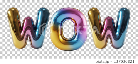 Multicolor metallic WOW balloon letters shown in glossy style isolated on white background, symbolizing celebration and fun Multicolor metallic WOW balloon letters shown in glossy style isolated on white background, symbolizing celebration and fun 137036821