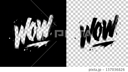 Graffiti wow lettering shown in bold brush style on split black and transparent background, concept of contrast and expression 137036826
