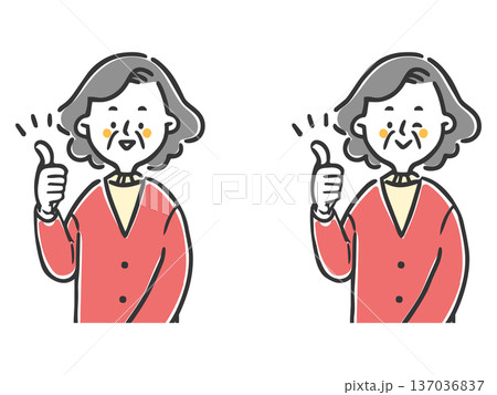 グッドサインをするシニア女性　上半身　ベクター 137036837