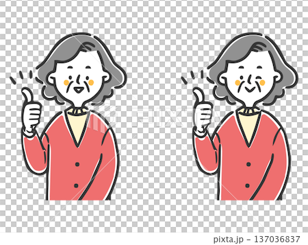 グッドサインをするシニア女性　上半身　ベクター 137036837