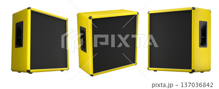 Set of classical electric and acoustic guitar amplifier isolated on white background. 137036842