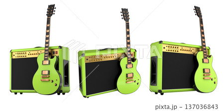 Set of amplifier with acoustic guitar isolated on white background. 137036843