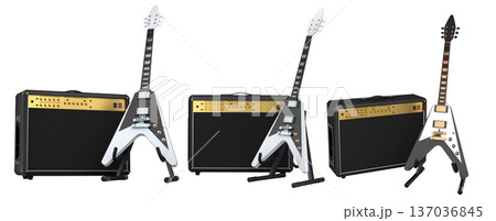 Set of amplifier with acoustic guitar isolated on white background. Set of amplifier with acoustic guitar isolated on white background. 137036845