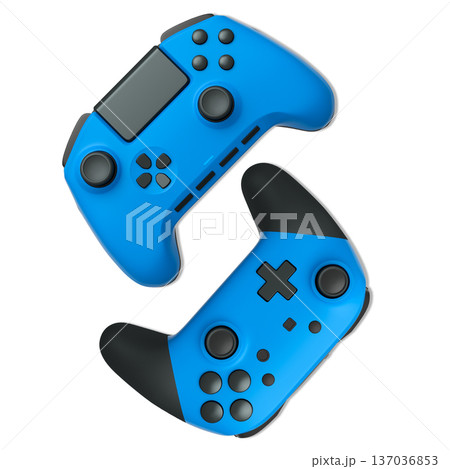 Wireless gaming controllers flying in air isolated on white background, symbolizing gaming technology concept 137036853