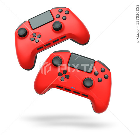 Wireless gaming controllers flying in air isolated on white background, symbolizing gaming technology concept 137036855