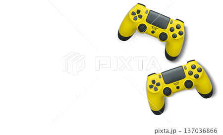 Wireless gaming controllers flying in air isolated on white background, symbolizing gaming technology concept 137036866